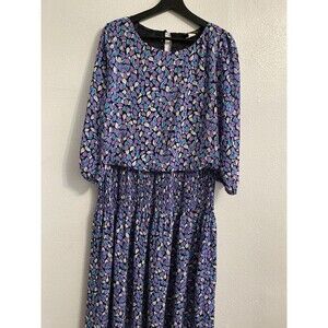 Vintage 80’s Dress 14 Drop Waist Purple AOP Cottage Silky Romantic Retro F40